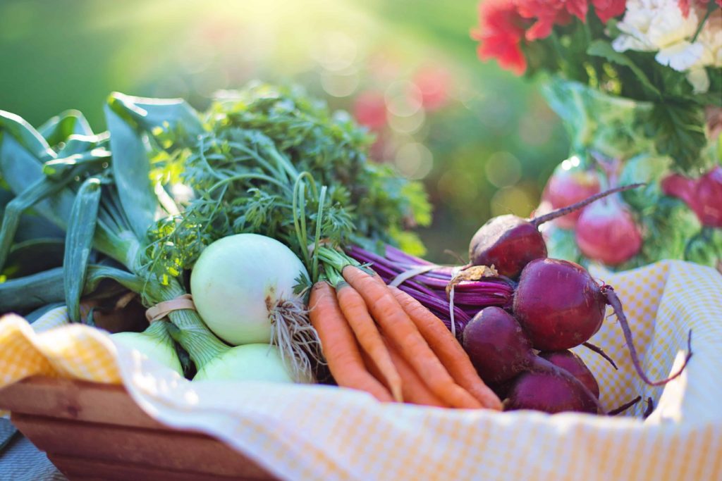 clean fresh vegetables in a basket