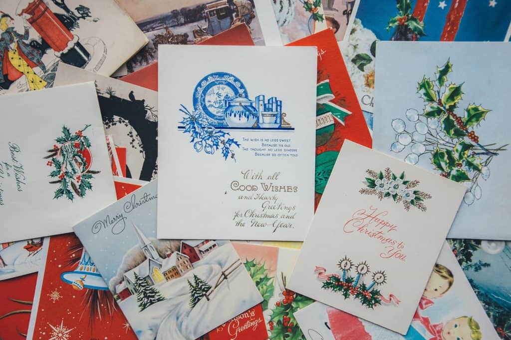 messy pile of christmas greeting cards