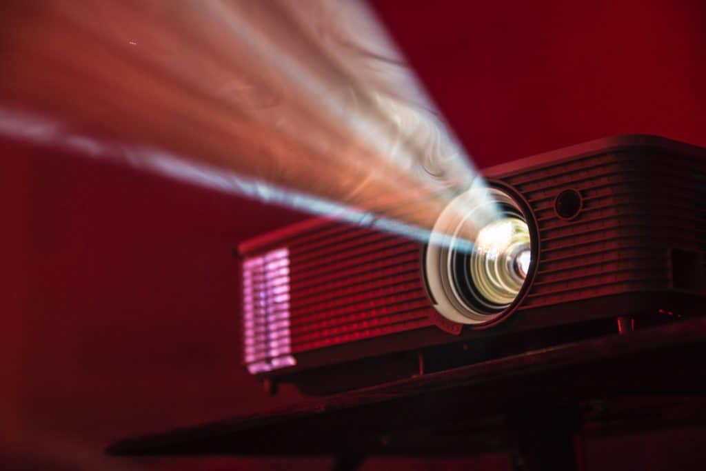 home movie projector with light on