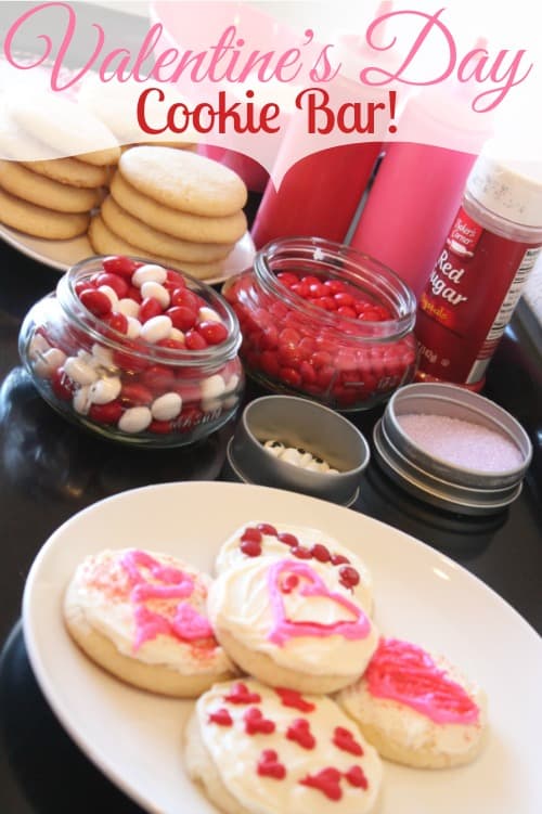 cute valentine idea cookie bar with sugar cookies and sprinkles