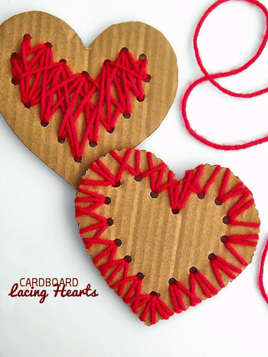 diy cardboard lacing hearts cute valentine idea for preschoolers