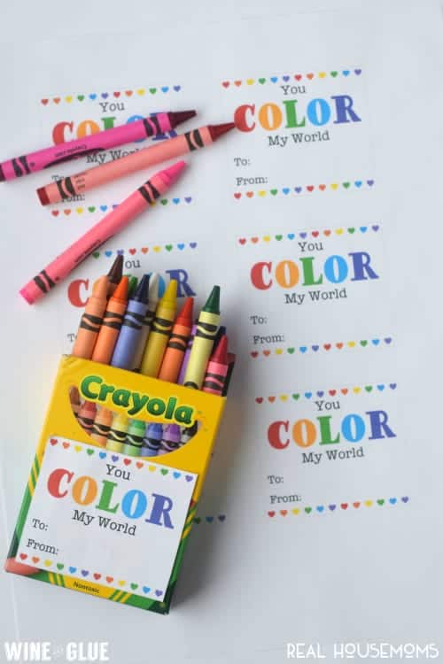 box of crayons with you color my world valentine label cute valentine idea