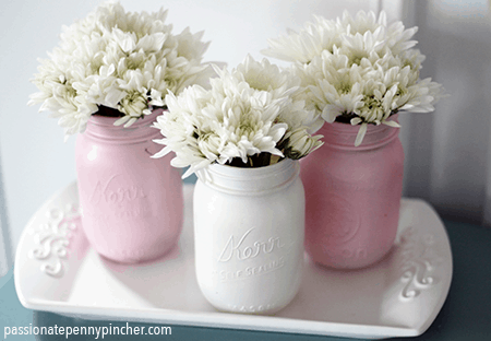 pink and white mason jars with white flowers diy cute valentine idea decoration