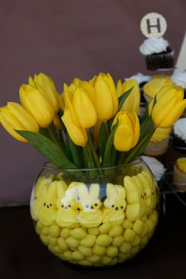 lemon drop and peeps flower vase diy easter decoration