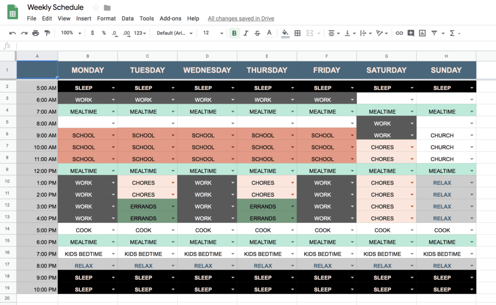 time-blocked schedule template sample